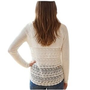 GB Styles Womens Sweater M Lace Back Knit Cream Pullover Long Sleeve Cottagecore